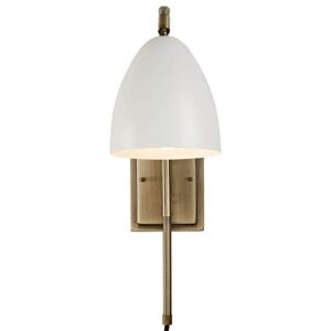 Amazon Brand – Rivet Industrial Swiveling Wall Sconce with Bulb, 18.1"H, Matte White and Antique Brass