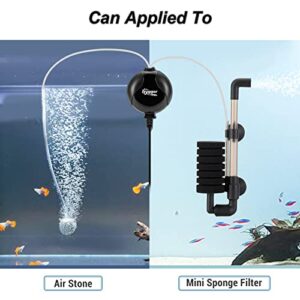 Hygger Quiet Mini Air Pump for Aquarium 1.5 Watt Oxygen Fish Air Pump for 1-15 Gallon Fish Tank with Air Stone Air Tubing Clip Black
