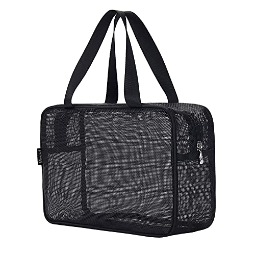 Moyad Mesh Shower Caddy Portable Toiletry Tote Gym Bag for College Dorm Bathroom (Black Large)