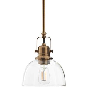 amazon brand – stone & beam vintage ceiling pendant lighting fixture with light bulb and clear glass shade - 7 x 7 x 17.25 inches, 11.75 - 59.25 inch cord, gold