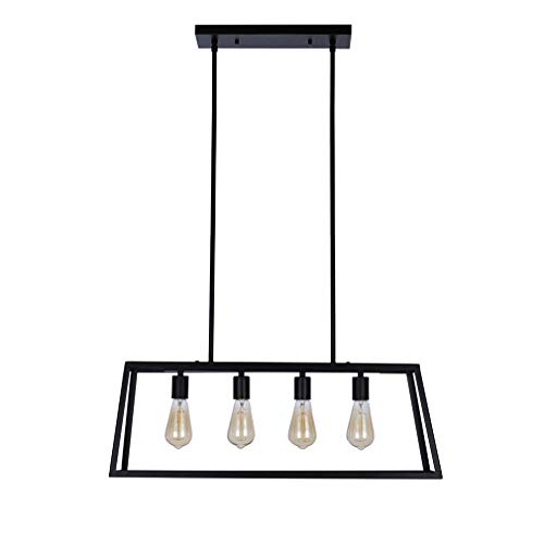 Amazon Brand – Stone & Beam Industrial Open Rectangle Frame Chandelier Pendant Light, LED Bulbs Included - 9.5 x 9.5 x 14.38 Inch, Matte Black