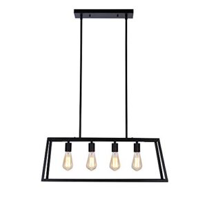 Amazon Brand – Stone & Beam Industrial Open Rectangle Frame Chandelier Pendant Light, LED Bulbs Included - 9.5 x 9.5 x 14.38 Inch, Matte Black