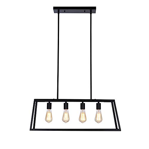 Amazon Brand – Stone & Beam Industrial Open Rectangle Frame Chandelier Pendant Light, LED Bulbs Included - 9.5 x 9.5 x 14.38 Inch, Matte Black