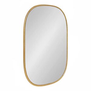 kate and laurel caskill decorative mid-century modern rounded edged rectangular frame wall mirror in gold leaf, 24x35.5 inches