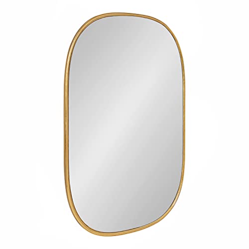 Kate and Laurel Caskill Decorative Mid-Century Modern Rounded Edged Rectangular Frame Wall Mirror in Gold Leaf, 24x35.5 Inches