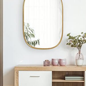 Kate and Laurel Caskill Decorative Mid-Century Modern Rounded Edged Rectangular Frame Wall Mirror in Gold Leaf, 24x35.5 Inches