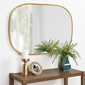 Kate and Laurel Caskill Decorative Mid-Century Modern Rounded Edged Rectangular Frame Wall Mirror in Gold Leaf, 24x35.5 Inches