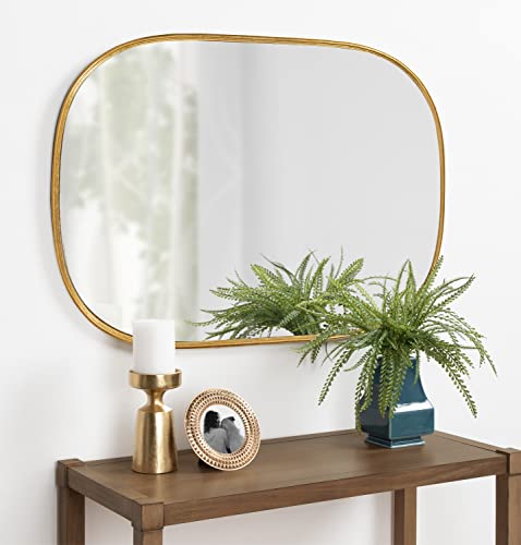 Kate and Laurel Caskill Decorative Mid-Century Modern Rounded Edged Rectangular Frame Wall Mirror in Gold Leaf, 24x35.5 Inches