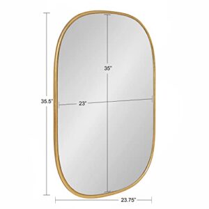 Kate and Laurel Caskill Decorative Mid-Century Modern Rounded Edged Rectangular Frame Wall Mirror in Gold Leaf, 24x35.5 Inches