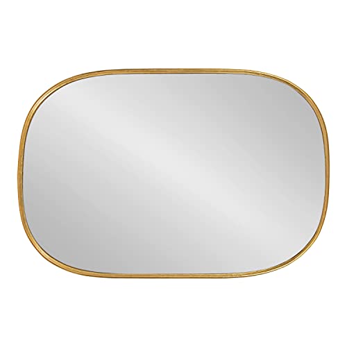 Kate and Laurel Caskill Decorative Mid-Century Modern Rounded Edged Rectangular Frame Wall Mirror in Gold Leaf, 24x35.5 Inches