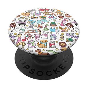 cute animals doodles popsockets popgrip: swappable grip for phones & tablets
