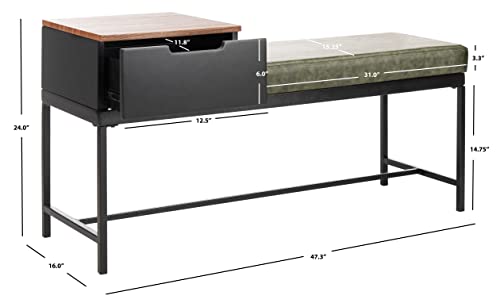 Safavieh Home Maruka 31-inch Grey Wash and Dark Green Faux Leather Bench with Storage