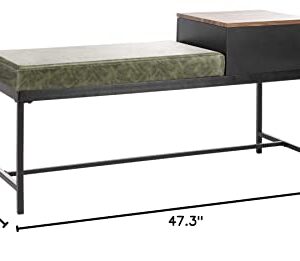 Safavieh Home Maruka 31-inch Grey Wash and Dark Green Faux Leather Bench with Storage