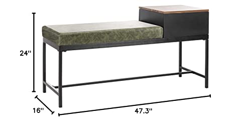 Safavieh Home Maruka 31-inch Grey Wash and Dark Green Faux Leather Bench with Storage