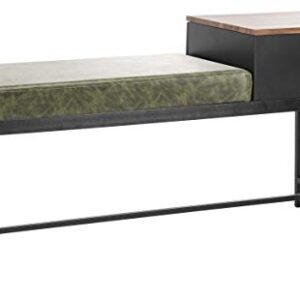 Safavieh Home Maruka 31-inch Grey Wash and Dark Green Faux Leather Bench with Storage