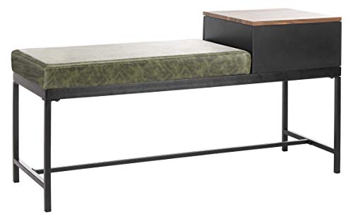 Safavieh Home Maruka 31-inch Grey Wash and Dark Green Faux Leather Bench with Storage