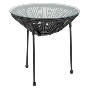 flash furniture valencia oval comfort series take ten black rattan table with glass top