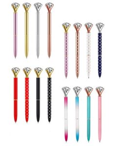 diamond pens pack of 16 cute ballpoint pens diamond pen office supplies décor gifts for women bridesmaid coworkers rose gold cool fun fancy novelty  crystal metal school desk accessories black ink