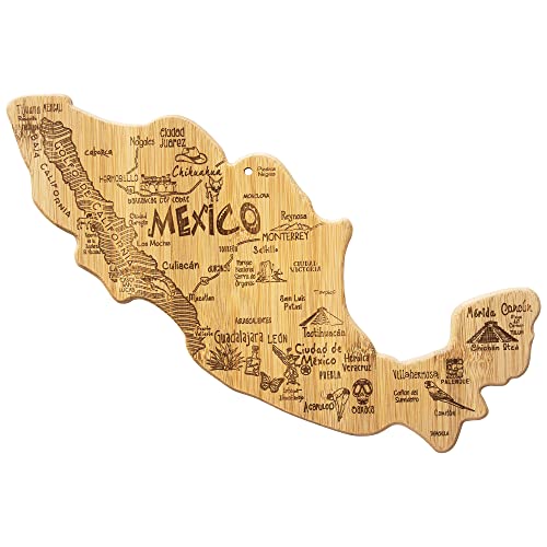 Totally Bamboo Destination Mexico Shaped Serving and Cutting Board, Includes Hang Tie for Wall Display