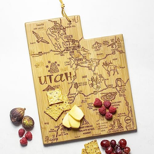 Totally Bamboo Destination Utah State Shaped Serving and Cutting Board, Includes Hang Tie for Wall Display