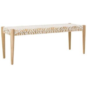 safavieh home collection bandelier natural teak wood/ off-white leather weave entryway foyer dining bench
