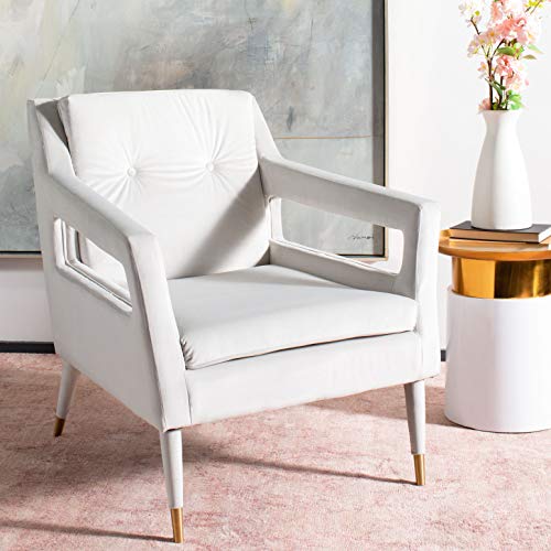 Safavieh Home Mara Retro Glam Silver Velvet and Gold Tufted Accent Chair