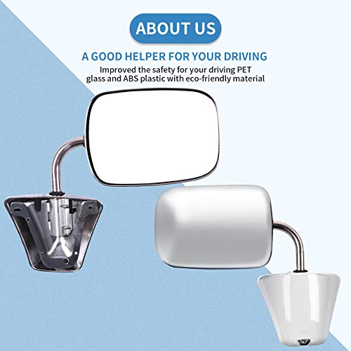 ECCPP Towing Mirror Replacement fit 1973-1991 For Chevy/For Chevy For GMC Jimmy Suburban C10 20 30/C/K1500 2500 3500/K15 25 35 Manual Stainless Mount Folding Chrome Side Mirror Plastic