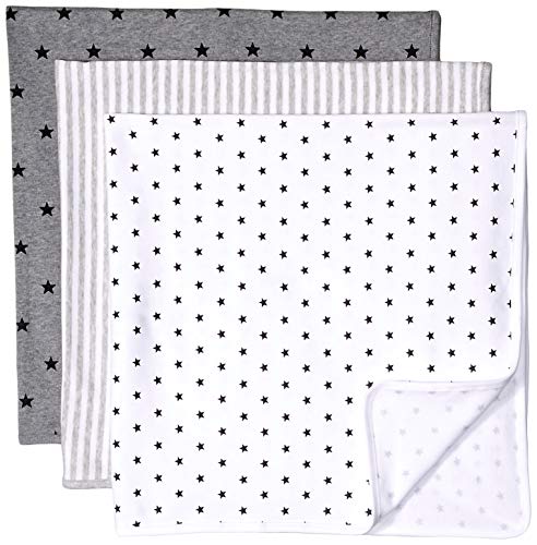Amazon Essentials Unisex Kids' Swaddle Blankets, Pack of 3, Grey/White, Neutral/Stars/Stripe, One Size