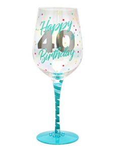 top shelf decorative 40th birthday wine glass, for red or white wine, unique gift idea