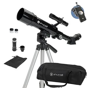zhumell - 50mm portable refractor telescope - coated glass optics - ideal telescope for beginners - digiscoping smartphone adapter