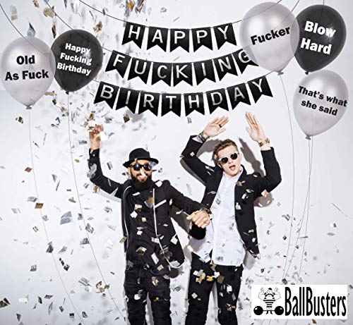 30 pc Funny Adult Birthday Balloons | Gag Gift for a Man Birthday~ Designed by BallBusters, a USA company (30 Black & Silver Balloons)