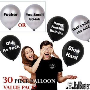 30 pc Funny Adult Birthday Balloons | Gag Gift for a Man Birthday~ Designed by BallBusters, a USA company (30 Black & Silver Balloons)