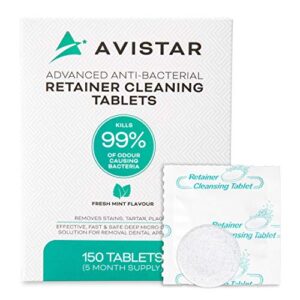 avistar retainer & denture cleaner tablets: 150 denture or retainer cleaning tablets (perfect for dentures, night guards or mouth guards - mint flavor, 5 month supply)