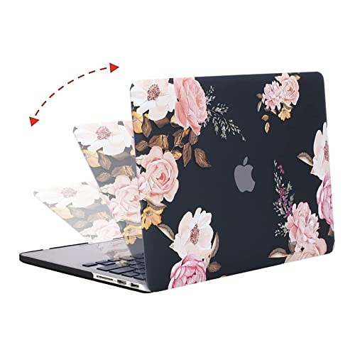 MOSISO Case Only Compatible with MacBook Pro Retina 13 inch (Models: A1502 & A1425) (Older Version Release 2015 - end 2012), Plastic Peony Hard Shell Case&Keyboard Cover&Screen Protector, Black