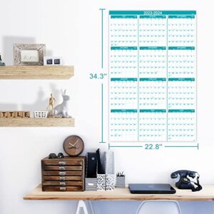 Wall Calendar with Julian Date, July 2023 - June 2024 Yearly, One Page for Organizing, Premium Thick Paper, Vertical, Gift Pocket, 34.8" x 22.8" (Open)