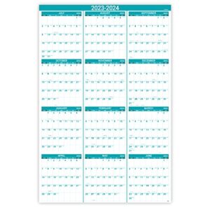 Wall Calendar with Julian Date, July 2023 - June 2024 Yearly, One Page for Organizing, Premium Thick Paper, Vertical, Gift Pocket, 34.8" x 22.8" (Open)