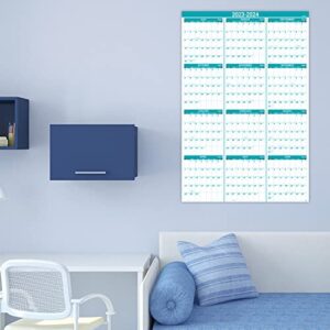 Wall Calendar with Julian Date, July 2023 - June 2024 Yearly, One Page for Organizing, Premium Thick Paper, Vertical, Gift Pocket, 34.8" x 22.8" (Open)