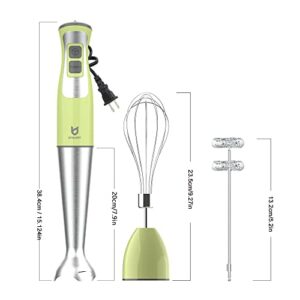 Immersion Hand Blender, UTALENT 3-in-1 8-Speed Stick Blender with Milk Frother, Egg Whisk for Coffee Milk Foam, Puree Baby Food, Smoothies, Sauces and Soups - Green