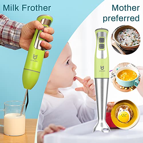 Immersion Hand Blender, UTALENT 3-in-1 8-Speed Stick Blender with Milk Frother, Egg Whisk for Coffee Milk Foam, Puree Baby Food, Smoothies, Sauces and Soups - Green