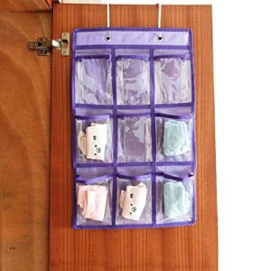 NIMES Hanging Closet Underwear Sock Jewelry Storage Over The Door Classroom Cell Phone Calculator Organizer Clear Pockets (PURPLE-12 & 9 Pockets Pack)