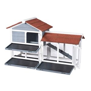 Good Life Two Floors 62" Wooden Outdoor Indoor Roof Waterproof Bunny Hutch Rabbit Cage Guinea Pig Coop PET House for Small to Medium Animals with Stairs and Cleaning Tray PET537