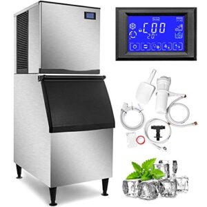 vevor 110v commercial ice maker 400lbs/24h, 350lbs large storage bin, etl approved, clear cube, advanced lcd panel, secop compressor, air cooled, quiet operation, include scoop & premium water filter