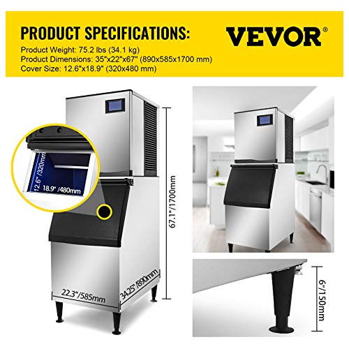 VEVOR 110V Commercial Ice Maker 550LBS/24H, 350LBS Large Storage Bin, ETL Approved, Clear Cube, Advanced LCD Panel, SECOP Compressor, Air Cooled, Quiet Operation, Include Scoop & Premium Water Filter