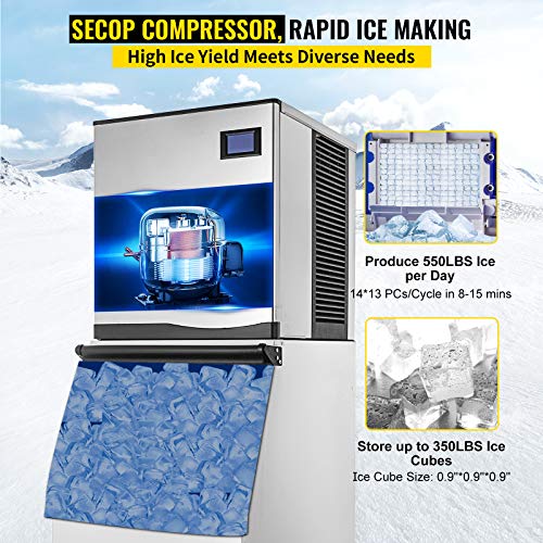 VEVOR 110V Commercial Ice Maker 550LBS/24H, 350LBS Large Storage Bin, ETL Approved, Clear Cube, Advanced LCD Panel, SECOP Compressor, Air Cooled, Quiet Operation, Include Scoop & Premium Water Filter