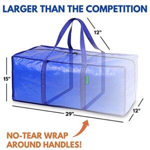 Jumbo Heavy-Duty Moving Bags, Clothing Storage Bags with Sturdy Zipper - Better than Moving Boxes - Perfect Clothes Storage Bins, Moving Supplies, Extra Large Tote Bag for Packing Supplies (4-Pack)
