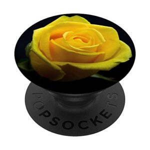 single yellow rose flower floral scene on black background popsockets popgrip: swappable grip for phones & tablets