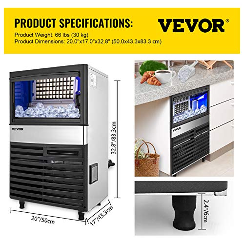VEVOR 110V Commercial Ice Maker Machine 110LBS/24H with 39LBS Bin, LED Panel, Stainless Steel, Auto Clean, Include Water Filter, Scoop, Connection Hose, Professional Refrigeration Equipment