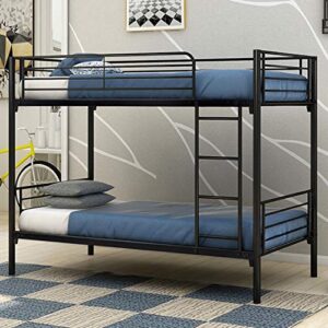 JURMERRY Bunk Bed Frame Twin Over Twin with Ladder Heavy Duty Metal Bed Frame,Black