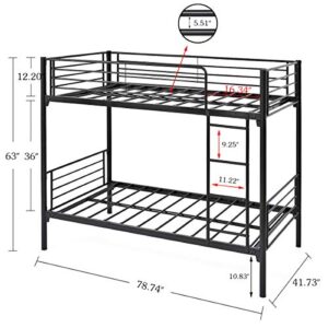 JURMERRY Bunk Bed Frame Twin Over Twin with Ladder Heavy Duty Metal Bed Frame,Black