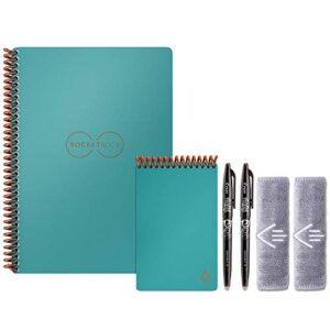 rocketbook smart reusable notebook set - dot-grid eco-friendly notebook with 2 pilot frixion pens & 2 microfiber cloths included - light blue covers, executive (6" x 8.8”) & mini size (3.5" x 5.5")